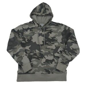 Champion Camouflage Hoodie Sweatshirt Mens Medium 44" Gray Green Pullover Pocket